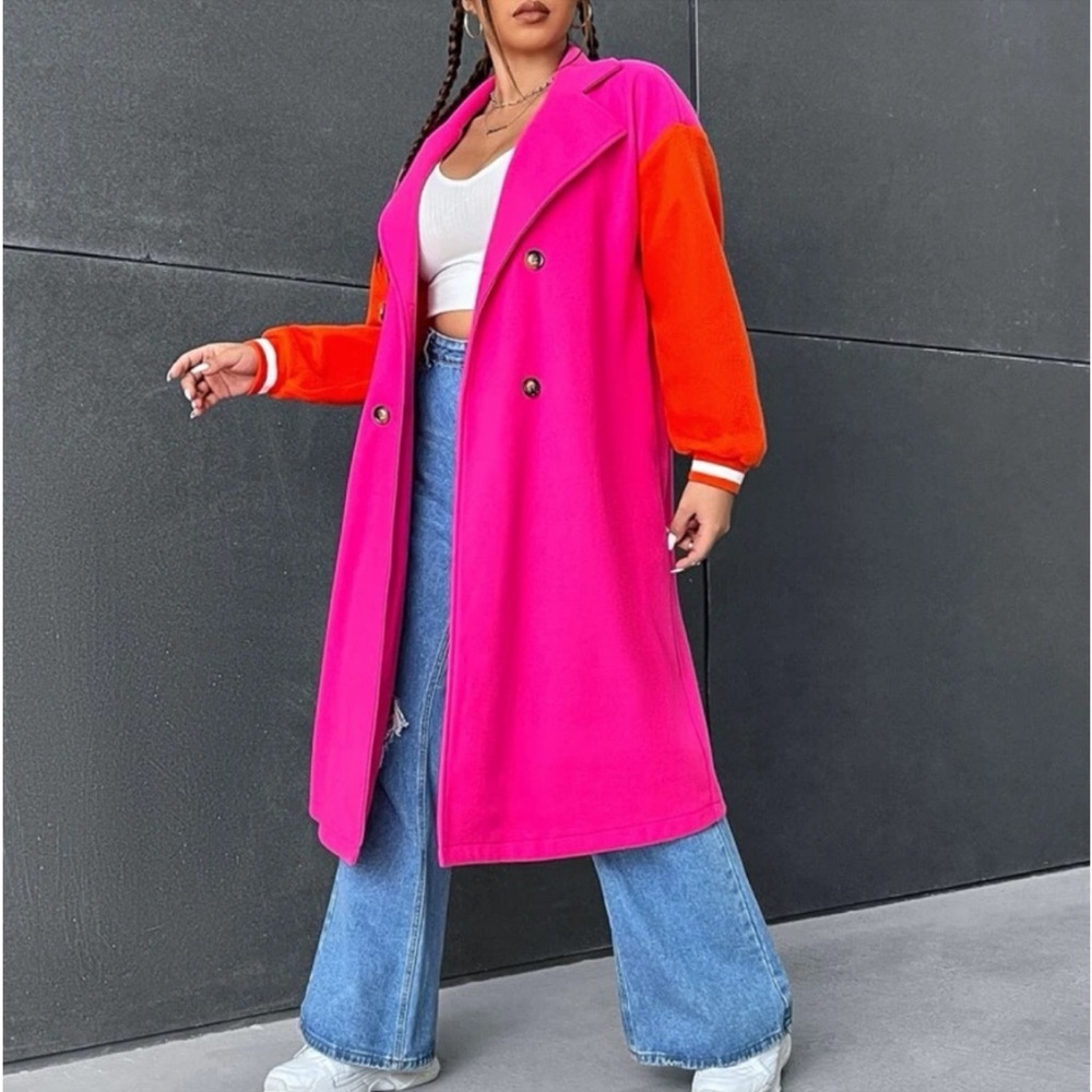 Plus Size Classic Colorblock Double Breasted Lightweight Coat - Picture 6 of 6